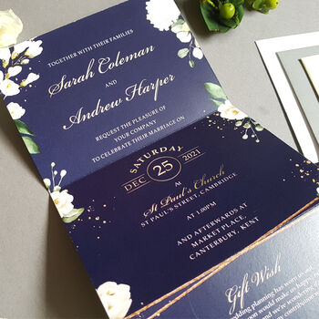 Be Our Guest Blue Floral Wedding Invitations Sample, 3 of 7