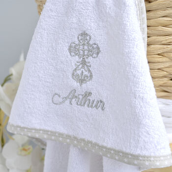 Personalised Christening Towel With Mink Trim, 3 of 9