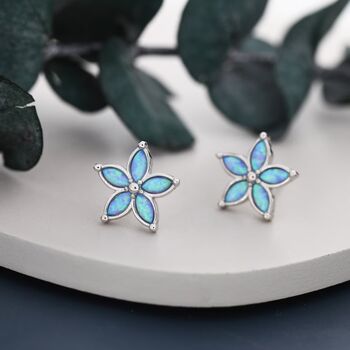Blue Opal Flower Stud Earrings In Sterling Silver, 4 of 11