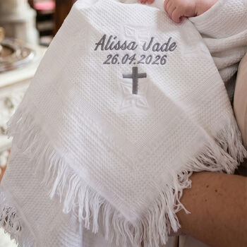 Personalised Embroidered Christening Star Shawl With Cross, 3 of 8