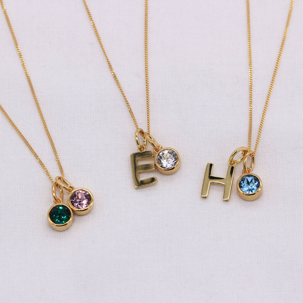 18ct Gold Plated Necklace With Initial And Birthstone, 1 of 5