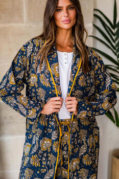 Indian Cotton Midnight Marigold Print Robe, 2 of 5