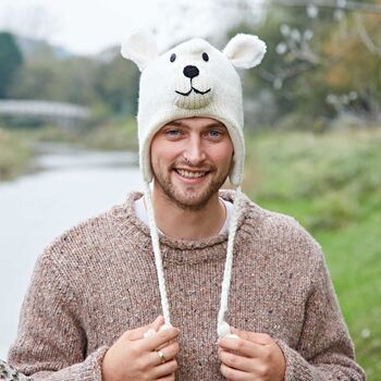 Polar Bear Hand Knitted Woollen Animal Hat, 2 of 6