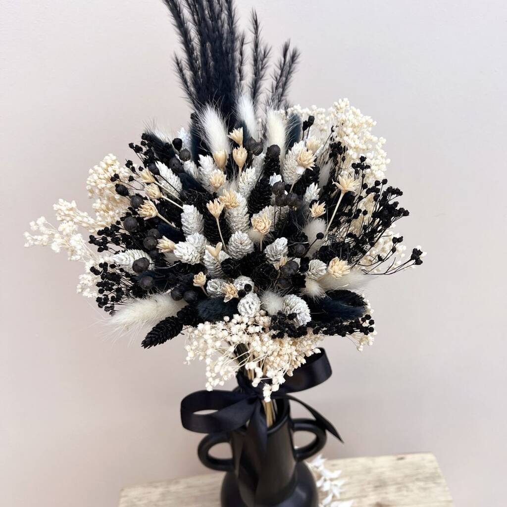 Black And White Dried Flower Bridesmaid Bouquet, 1 of 5