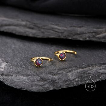 Minimalist Black Opal Huggie Hoop Threader Earrings, 2 of 9
