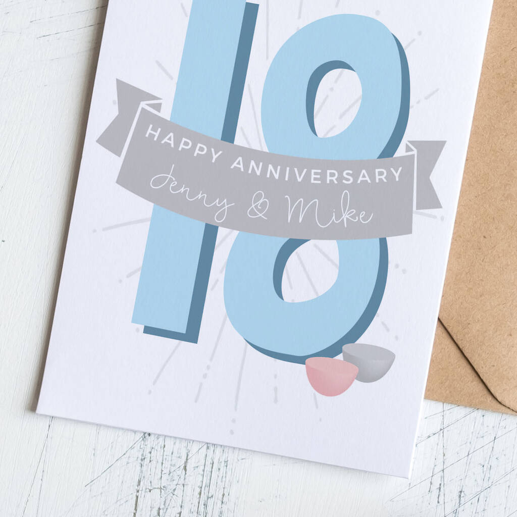 Personalised 18th Porcelain Wedding Anniversary Card By Small Dots