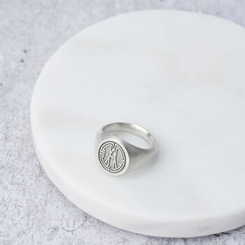 Sterling Silver Medallion Initial Signet Ring, 3 of 5