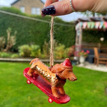 Sausage Dog On Skateboard Hanging Decoration, 3 of 4
