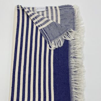 Amalfi Striped Peshtemal Towel Marine Blue, 10 of 10