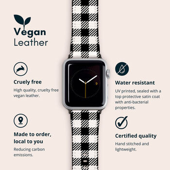 Black And White Gingham Vegan Leather Apple Watch Band, 2 of 7