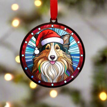 Sheltie In Santa Hat Suncatcher Decoration, 6 of 6