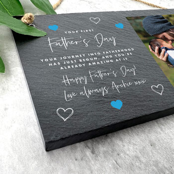 Personalised First Father's Day Photo Slate Hanging Plaque 25 X 15cm, 4 of 5