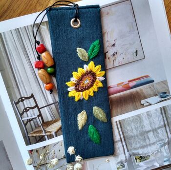 Sunflower Hand Embroidered Linen Bookmark, 5 of 5
