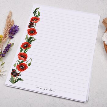 A5 Letter Writing Paper With Poppy Flower And Butterfly, 3 of 4