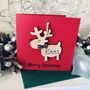 Personalised Reindeer Christmas Card Wooden Decoration, thumbnail 1 of 9