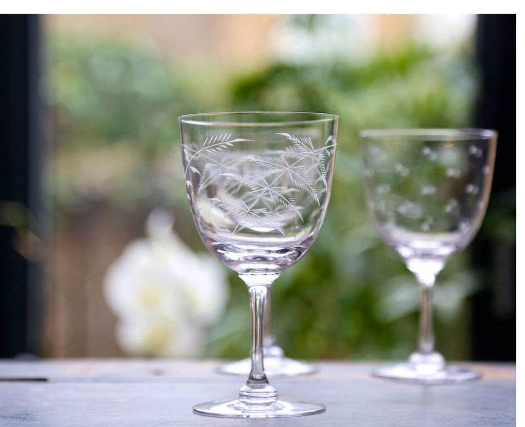 A Pair Of Crystal Wine Glasses With Fern Design, 1 of 2