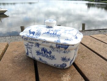 Lidded Butterdish In Blue Safari Design, 7 of 9