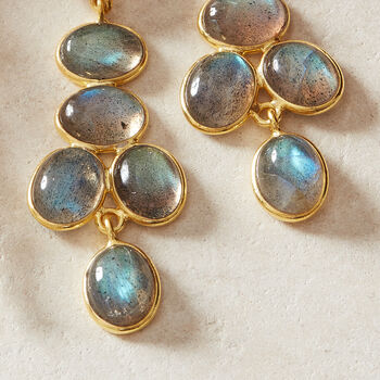 Labradorite Cabuchon Gold Plated Silver Earrings, 3 of 11