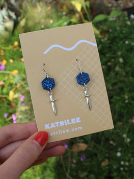 D20 Dice And Sword Surgical Steel Earrings, 5 of 7