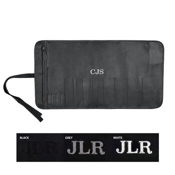 Personalised Black Leather Knife Roll With Zip Pocket, 8 of 10