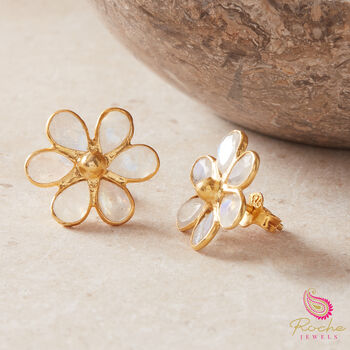 Tourmaline Flower Gold Plated Studs, 9 of 12