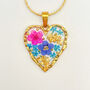 Heart Necklace With Forgetmenot And Pink Flowers, thumbnail 1 of 9
