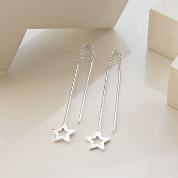 Sterling Silver Star Threader Earrings, 2 of 4