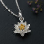 Personalised Sterling Silver July Lotus Waterlily Birth Flower Necklace, thumbnail 1 of 8