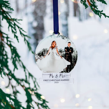 First Christmas Married Personalised Bauble Decoration, 6 of 9