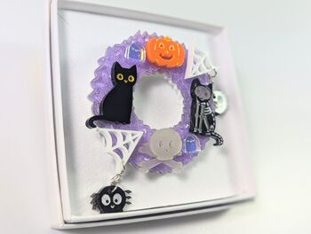 Halloween Fall Wreath Brooch Glow In The Dark Acrylic, 7 of 9