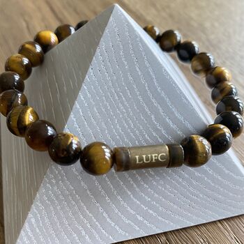 Men's Leeds United Football Fan Tiger's Eye Bracelet, 4 of 7