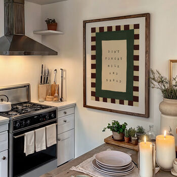 Don't Forget Milk And Bread Checkered Kitchen Wall Print, 9 of 9