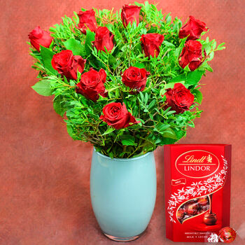 Dozen Red Roses Flower Bouquet And Box Of Chocolates, 2 of 7