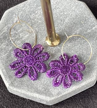 Purple Lace Flower Hoop Earrings, 2 of 2