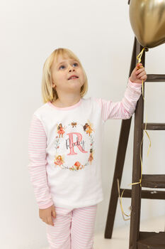 Girls Personalised Pink Stripe Fairy Wreath Pyjamas, 7 of 11
