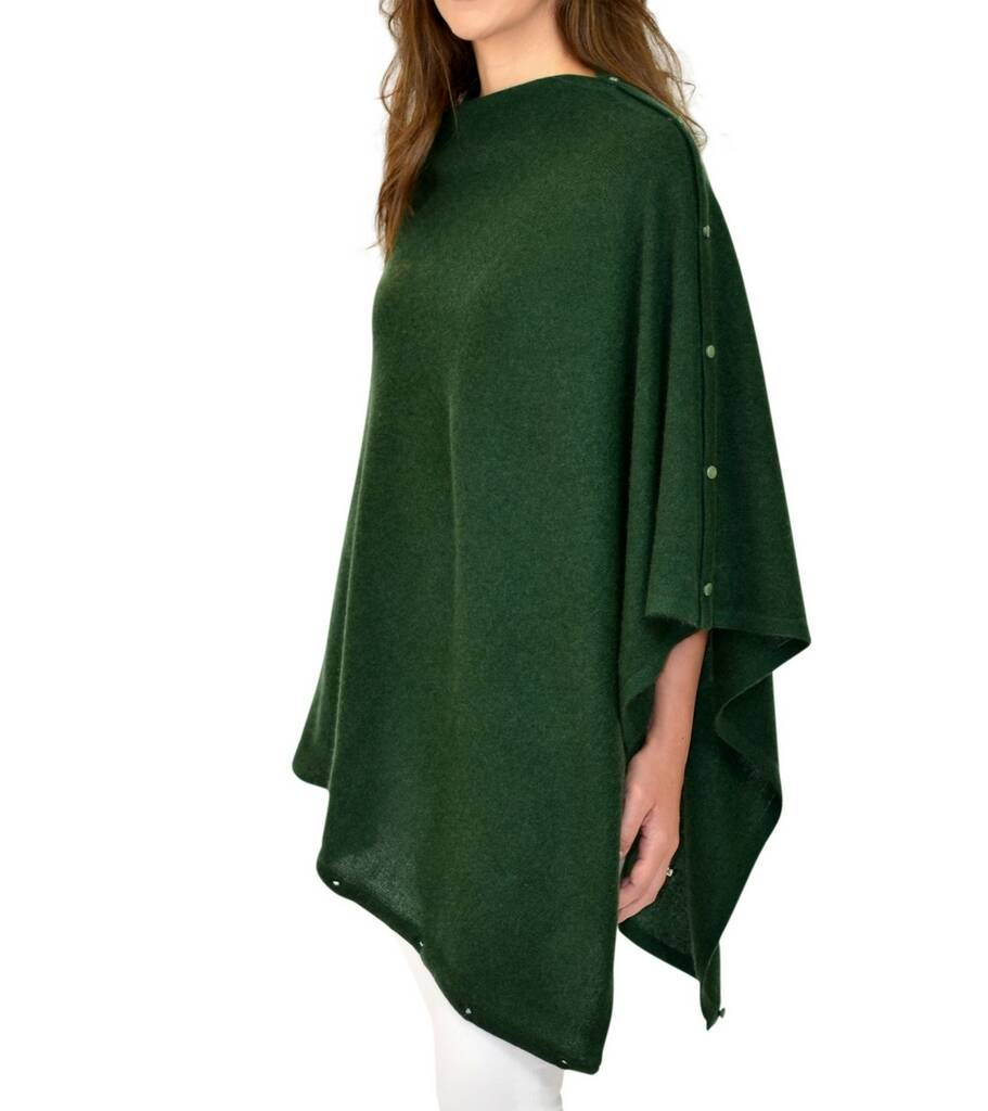 Personalised Green Pure Cashmere Button Poncho Wrap By Mimi & Thomas ...