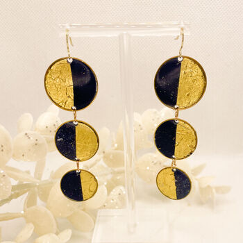Navy And Gold Foil Large Statement Drop Earrings, 4 of 9