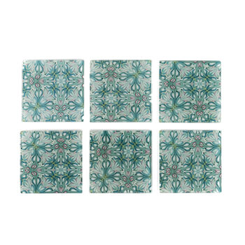 Arts And Crafts Green Blue William Morris Coaster Set, 6 of 10