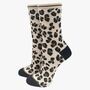 Women's Bamboo Socks Cream Leopard Print, thumbnail 2 of 3