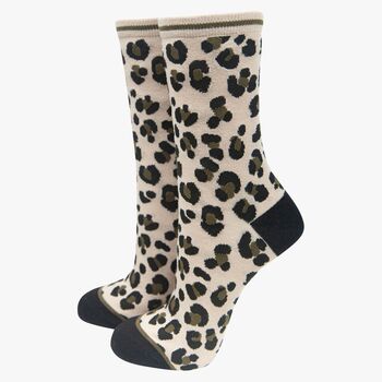 Women's Bamboo Socks Cream Leopard Print, 2 of 3