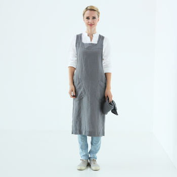 Stone Washed Linen Back Cross Aprons Various Colours, 7 of 8