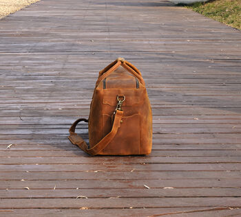 Genuine Leather Holdall Luggage Worn Look Light Brown, 5 of 9