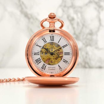 Personalised Skeleton Pocket Watch Rose Gold Plated, 3 of 4