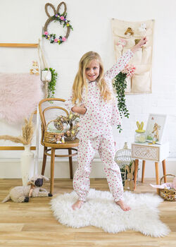 Girls English Rose Pink Floral Cotton Pyjama Set, 3 of 5