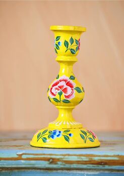 Large Hand Painted Kashmiri Candlestick, 2 of 5