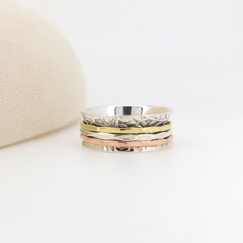 Personalised Sterling Silver Floral Trio Spinner Ring, 4 of 11