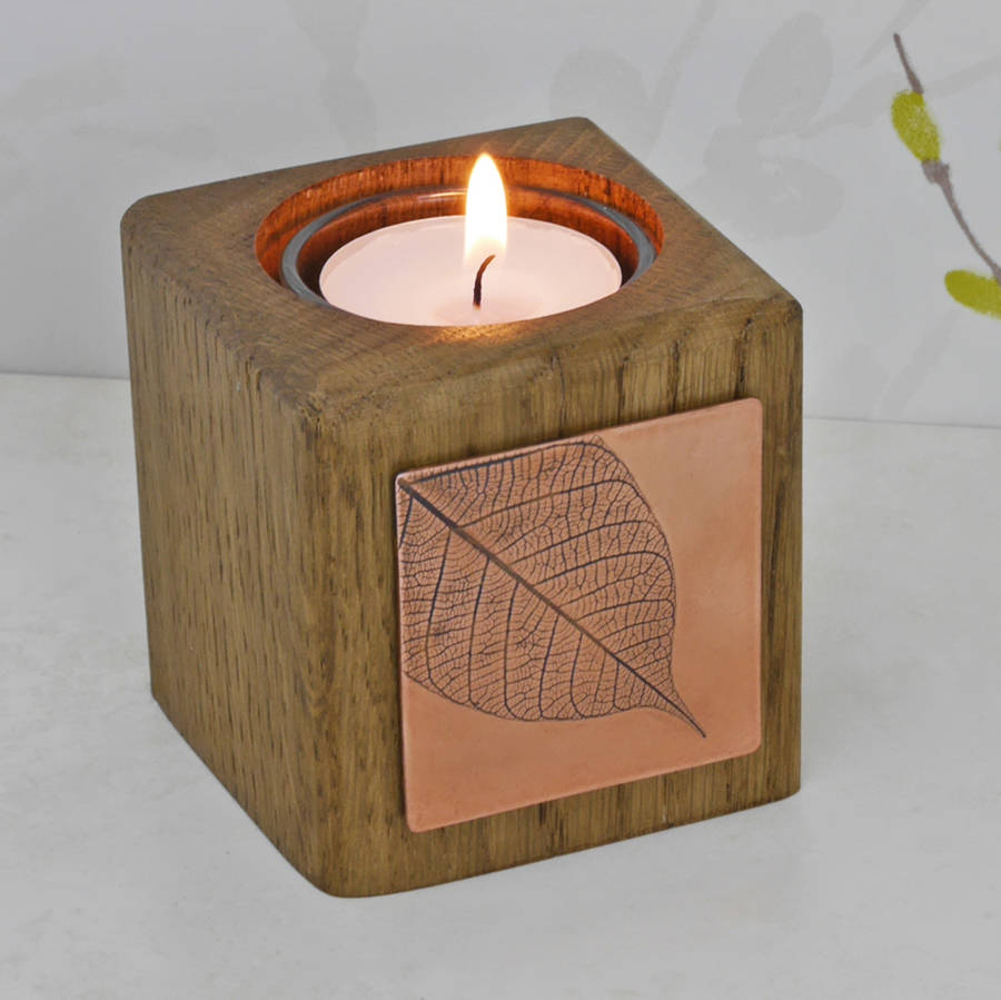 Handmade Wooden Tealight Holder With Copper Leaf, 1 of 4