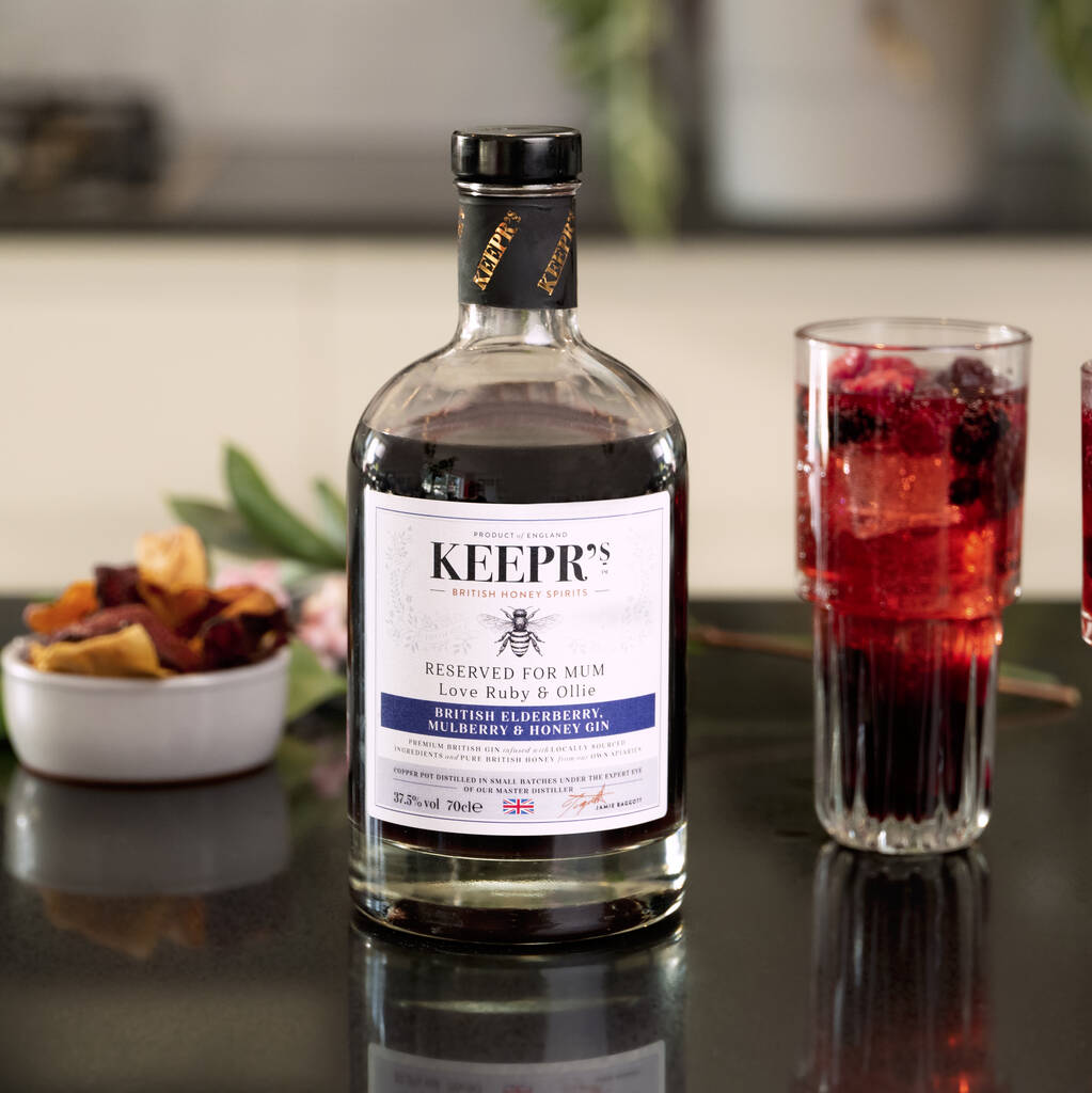 Personalised British Elderberry,Mulberry And Honey Gin By British Honey