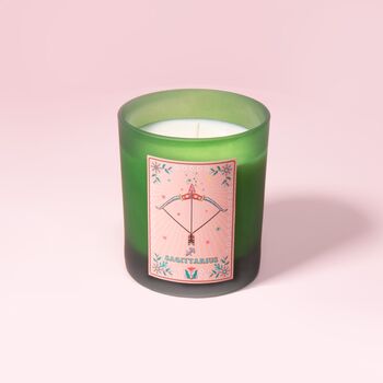 Sagittarius Zodiac Illustration Frosted Green Candle, 2 of 3