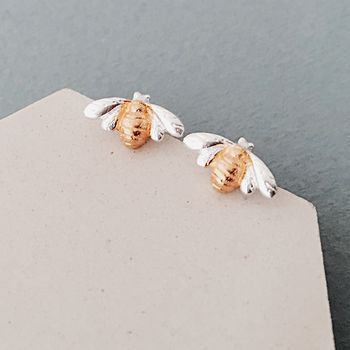 Silver And Golden Bee Earrings, 4 of 6